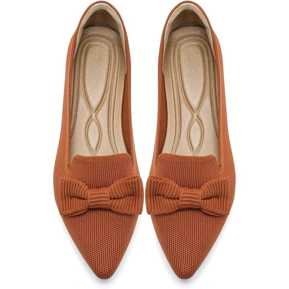 Women Brown Pointed Toe Dressy Comfortable Knit Breathable Mesh Ballet Flats